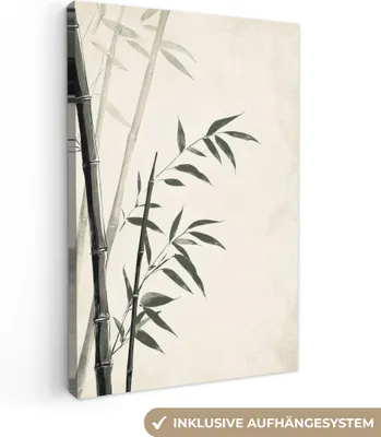 Produktbild von Leinwand Bilder 60x90 cm - Japandi - Bambus - Beige, Bild Modern, Wanddeko, Gemälde