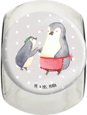 Produktbild von Mr. & Mrs. Panda Kaffeedose Pinguin mit Kind L 870ml - Grau Pastell - Geschenk, Frischhaltedose, Mutter, Teedose, Vorbild Mama, schraubglas, Bruder, Muttertag, Bonboniere