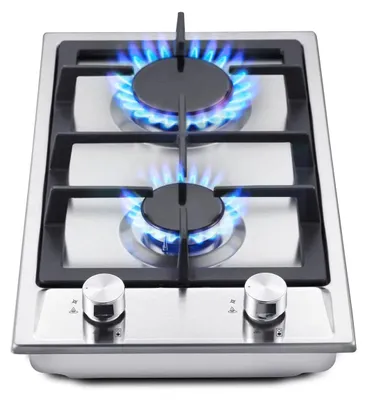 Produktbild von Gaskochfeld - 2 Brenner Einbaukochfeld - Edelstahl Smoothtop - Erdgas - 4200W 220–240V - 50x29 cm Silber
