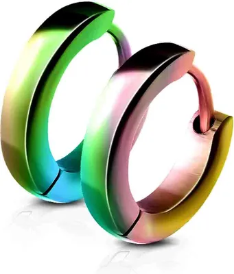 viva-adorno 1 Paar Damen Ohrringe Creolen Edelstahl glänzend poliert schmal ER94_2,5mm, regenbogen