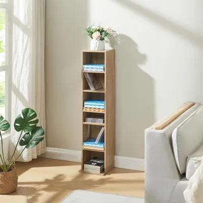 Image de Étagère CD 'Tynset' 90 x 20 x 20 cm Étagère sur pied avec 6 compartiments imitation chêne Sonoma