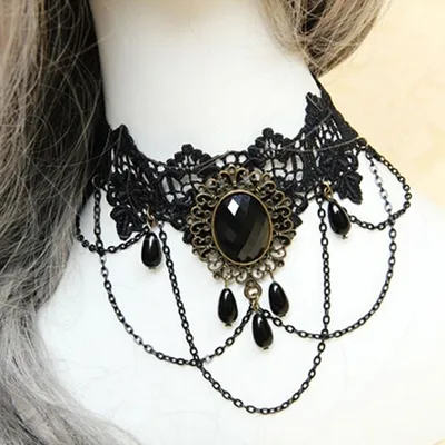 Produktbild von Frauen Retro Gothic Schwarz Halsreifen Spitze Hohl Kette Kragen Mode Halskette