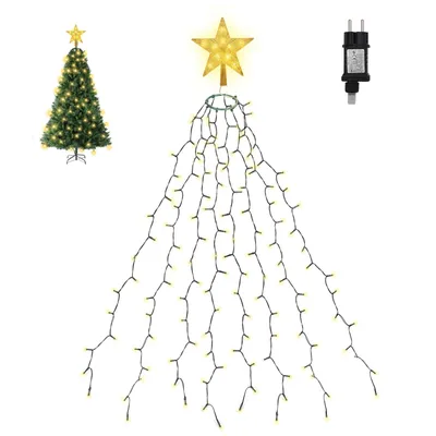 Produktbild von SALCAR 2m 280 LED Lichterkette Weihnachtsbaum mit 8 Girlanden und LED Stern, Tannenbaum Lichterkette LED, Christbaum Beleuchtung