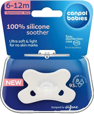 The image shows the packaging of a baby soother.