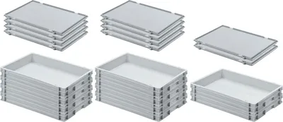 Produktbild von SuperSparSet 10x Eurobehälter mit geschlossenem Griff und Scharnierdeckel | HxBxT 7,5x40x60cm | 15 Liter | Grau | Eurobox, Transportbox, Transportbehälter, Stapelbehälter