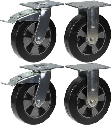 Zdjęcie produktu dla kółka 200 mm 8", czarny gumowy hamulec i stały udźwig 1800 kg, zestaw 4 szt