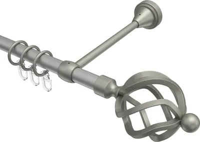 Produktbild von Interdeco Gardinenstange / Vorhangstange Silbergrau / Chrom matt, Typ Primus Paolo (Schmiedekugel), 16 mm Ø 1-läufig, 120 cm