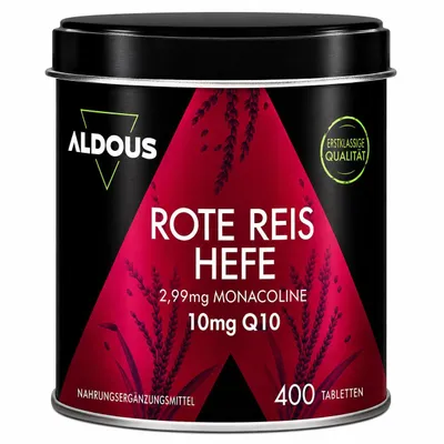 Produktbild von Fermentierter Roter Reis mit Q10, 400 Tabletten - 2,99 mg reines Monacolin - Citrinfrei - Vorrat für +13 Monate - Cholesterin Senken - Roter Reis