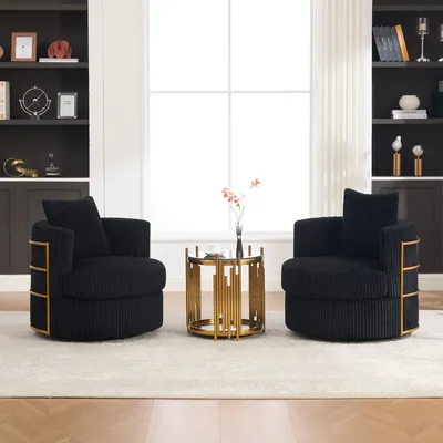 Immagine prodotto di Set di 2 poltrone imbottite, con funzione girevole a 360°, poltrone reclinabili con braccioli, ideali per piccoli appartamenti, colore nero