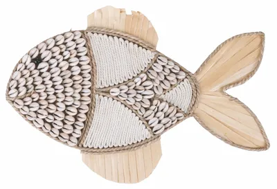 Wanddeko Fisch mit Muscheln und Palmblättern, 42x25 cm