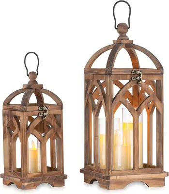 Productafbeelding van Groot landhuisstijl decoratie - Romadedi 30/40 cm rustieke landhuis kaarsen lantaarn bruin