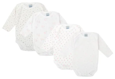 Produktbild von BABIDU | 4er-Pack Baby Wickelbody Langarm – 100% Baumwolle, weich & atmungsaktiv