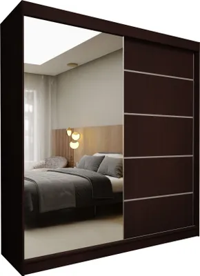 Produktbild von Masseno Schiebetürenschrank MIRELLA 200 cm Kleiderschrank Schlafzimmer Schrank 2-türig mit Spiegel Wengefarben