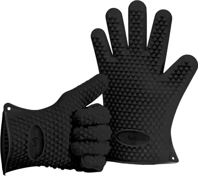 Produktbild von 2 Silikon-Backhandschuhe in Schwarz, hitzebeständig von -40 bis 230 °C, rutschfest und spülmaschinengeeignet