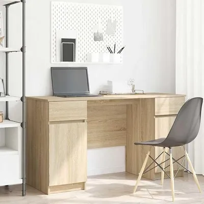 Imagen del producto de Escritorio de madera con acabado en Sonoma, dimensiones 140 x 49 x 76 cm