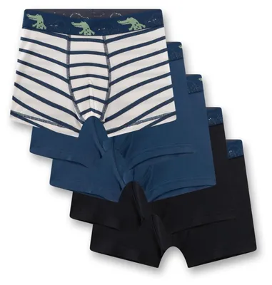 Productafbeelding van Sanetta jongenshorts, softbund, blauw, met krokodillogoprint | 5-delige set kinderslips