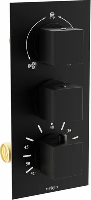 Produktbild von Mexen Cube Thermostat-Wannen-/Duschbatterie mit 3 Ausgängen, Schwarz - 77503-70
