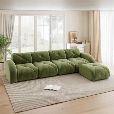 Produktbild von Chenille-Viersitzer-Ecksofa L-Form, modulares Sofa, rutschfest, 358 x 171 x 76 cm, Grün