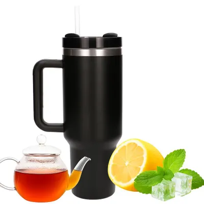 Produktbild von Extralink Thermobecher 1200ml mit Strohhalm & Henkel Kaffeebecher Heiß Kalt mit Deckel
