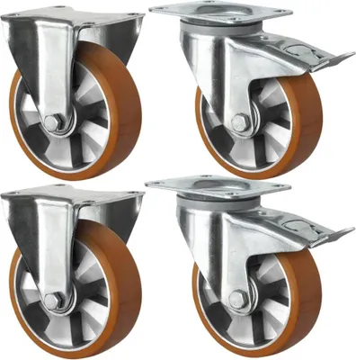 Produktbild von Schwerlastrollen 125 mm Set: 2 Bockrollen & 2 Lenkrollen mit Feststeller