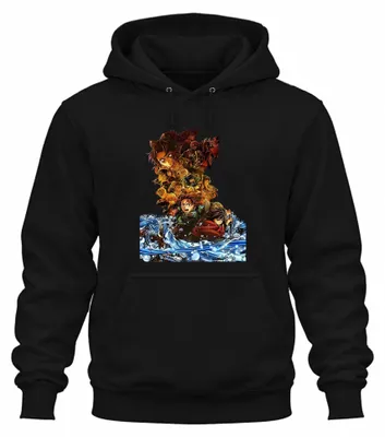 Productafbeelding van Kimetsu no Yaiba Demon Slayer, hoodie voor dames en heren, met afbeeldingen van Tanjiro, Nezuko en Zenitsu, kleur: zwart, maat: M