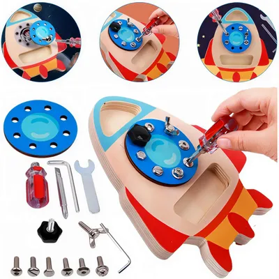 Produktbild von Montessori-Spielzeug Schraubbrett für Kinder Holzspielzeug Motorikbrett