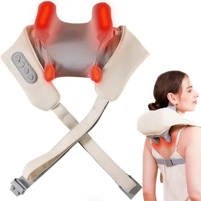 Produktbild von Nacken-Massagegerät mit Wärmefunktion 4 Massageköpfe Kabelloses Shiatsu Nacken- und Schulter-Massagegerät