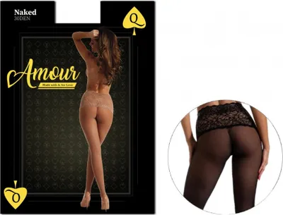 Produktbild von Beżowe rajstopy z koronka w pasie open crotch Schwarz 3-4