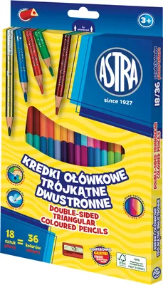 Imagen del producto de Lápices de colores triangulares de doble punta ASTRA, 18/36 colores, para uso escolar