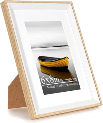 Imagen del producto de Marco de fotos de madera de roble blanco bicolor, de 15 x 20 cm con un matizado de 10 x 15 cm, con cristal acrílico, ideal para fotografías