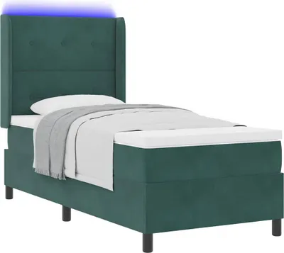 Image de Lit à ressorts avec matelas avec LED Vert 100 x 200 cm Velours