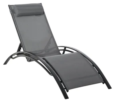 Image de Transat gris en aluminium réglable, avec dossier et coussin amovible