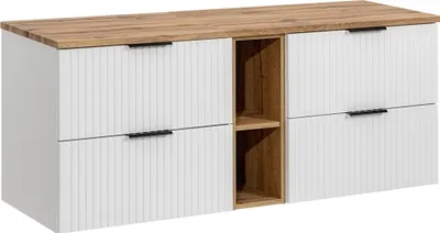 Produktbild von Doppelwaschtisch-Unterschrank 140cm in weiß mit Eiche Nb., gerillte Front, ADELAIDE-56-WHITE