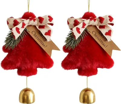 Productafbeelding van Belletjes - Set van 2 - Kerstdecoratie - Kerstboomdecoraties - Belletjes met pluche kerstboom