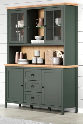 Produktbild von Buffetschrank "Stanton" Landhaus grün mit Eiche 146 x 198 cm, Buffet mit Beleuchtung