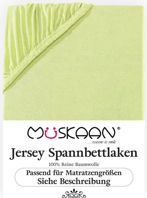 Produktbild von Müskaan Jersey Spannbettlaken 120x200 - 130x200 cm apfelgrün bis 22cm Matratzenhöhe Gummizug Bettlaken 100% Baumwolle