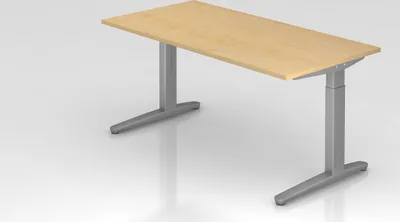 Produktbild von Schreibtisch Mika | Ahorn | Silber Gestell | BxT 160x80cm | Arbeitshöhe 65-85cm | höhenjustierbar, 1cm Raster | C-Fuß-Gestell | Rechteckform