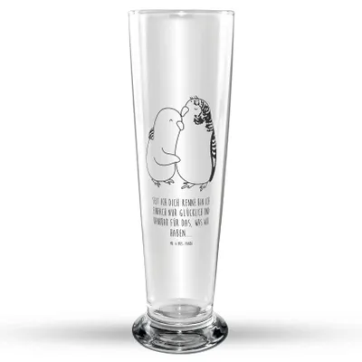 Produktbild von Mr. & Mrs. Panda Bierglas Wellensittich Liebe - Transparent - Geschenk, Hocheitstag, Weißbierglas, Verknallt, Weizenbier Glas, Weizen, Kuscheln, Mr Mrs Weizenglas, Bier