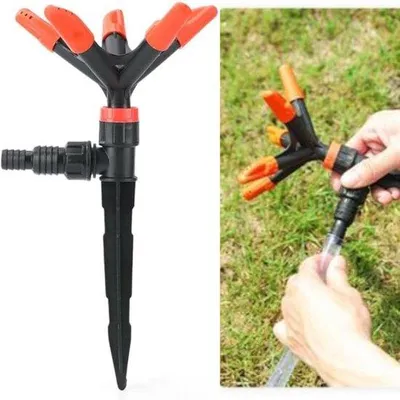 Image de Arroseurs automatiques à 360° à 5 bras - Hauteur réglable - Arroseurs de jardin rotatifs - Pulvérisateurs d'eau pour systèmes d'arrosage - Nain de jardin pour l'arrosage des plantes