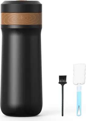 Produktbild von French-Press-Kaffeemaschine fuer Reisen, 2-lagiges Filternetz, doppelwandiger, vakuumisolierter Edelstahl-Kaffeebereiterbecher fuer Kaffee, Tee, tragbarer French-Press-Becher fuer das Reisebuero