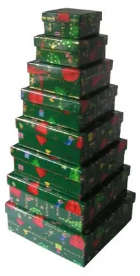 Produktbild von 8 Geschenkkarton Weihnachten Tannenbaum grün mit Pilzdekor
