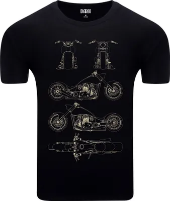 Produktbild von Diarbo Herren T-Shirt mit Blaupausen Druck Chopper-Motorrad Schwarz Gr.XXL