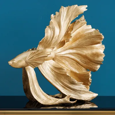 Produktbild von riess-ambient Design Deko Figur Kampffisch CROWNTAIL 65cm gold Betta Fisch Skulptur Dekoration