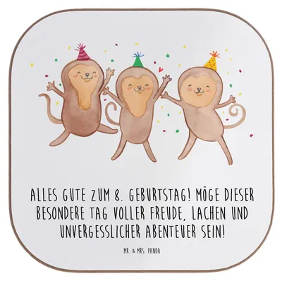Produktbild von Mr. & Mrs. Panda Untersetzer Tasse 8. Geburtstag Abenteuer - Weiß - Geschenk, Coaster, Geburtstagsfeier, feiern, unvergessliche, Alter, Tischschoner, für Gläser, Spaß