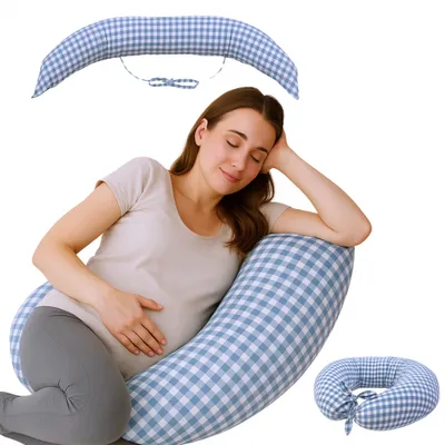 Image de Coussin d'allaitement XXL 3 en 1 Mobiclinic Multiposition 105 cm Cordons réglables Lavable en machine Imprimé Vichy Aura