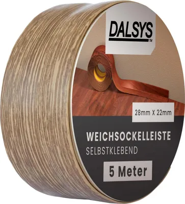 Produktbild von Dalsys Weichsockelleiste selbstklebend Dunkle Eiche 5m Klebeleiste, Abschlussleiste für Fugen in Wohnbereich, Küche, Bad, aus PVC Kunststoff
