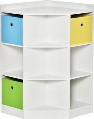 Immagine prodotto di HOMCOM Scaffale per bambini Scaffale ad angolo con 3 scatole portaoggetti Scaffale per cameretta dei bambini per 3-12 anni Bianco 57,4 x 57,4 x 94 cm