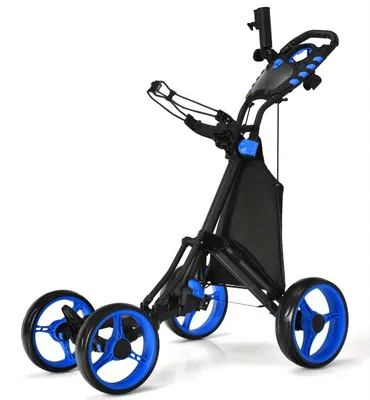 Produktbild von Golfwagen - Golftrolley - Golfwagen - Golfschubkarre - Golfbagträger - Leicht und faltbar - Blaue Räder