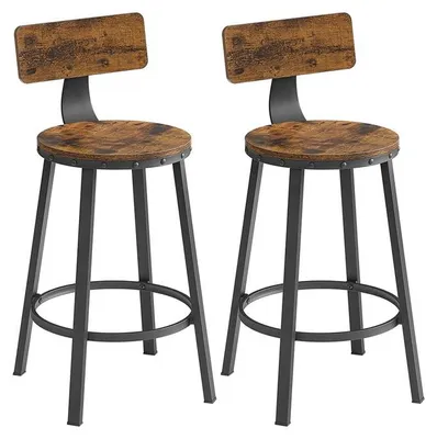 Obrázok produktu pre Sada dvoch barových stoličiek – štýl: industriálny – materiál: drevotrieska/oceľ – farba: vintage hnedá/čierna – rozmer: 0,6 x 88,5 cm