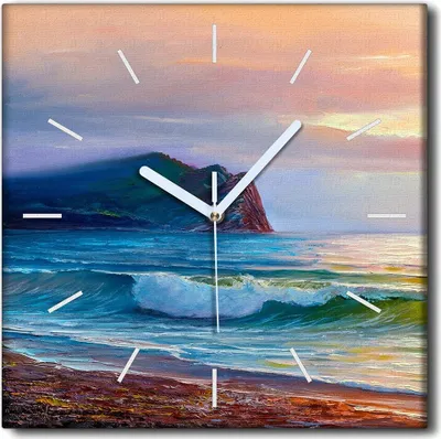 Produktbild von Coloray Uhr auf Leinwand 30x30 cm Wand Uhr Dekoration Wohnzimmer Segeltuch weiße Zeiger -Seesonnenuntergang